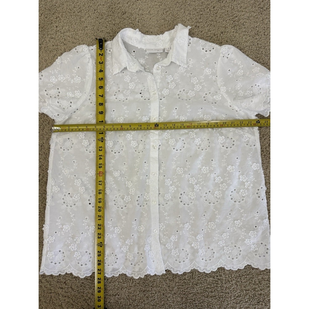 SUSAN GRAVER Pure Eyelet Applique 3D Button Front SHIRT Top 1X White Lace - Picture 13 of 14
